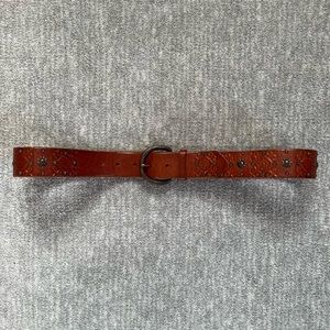 Fossil Vintage Embossed Leather Belt with Floral Studs